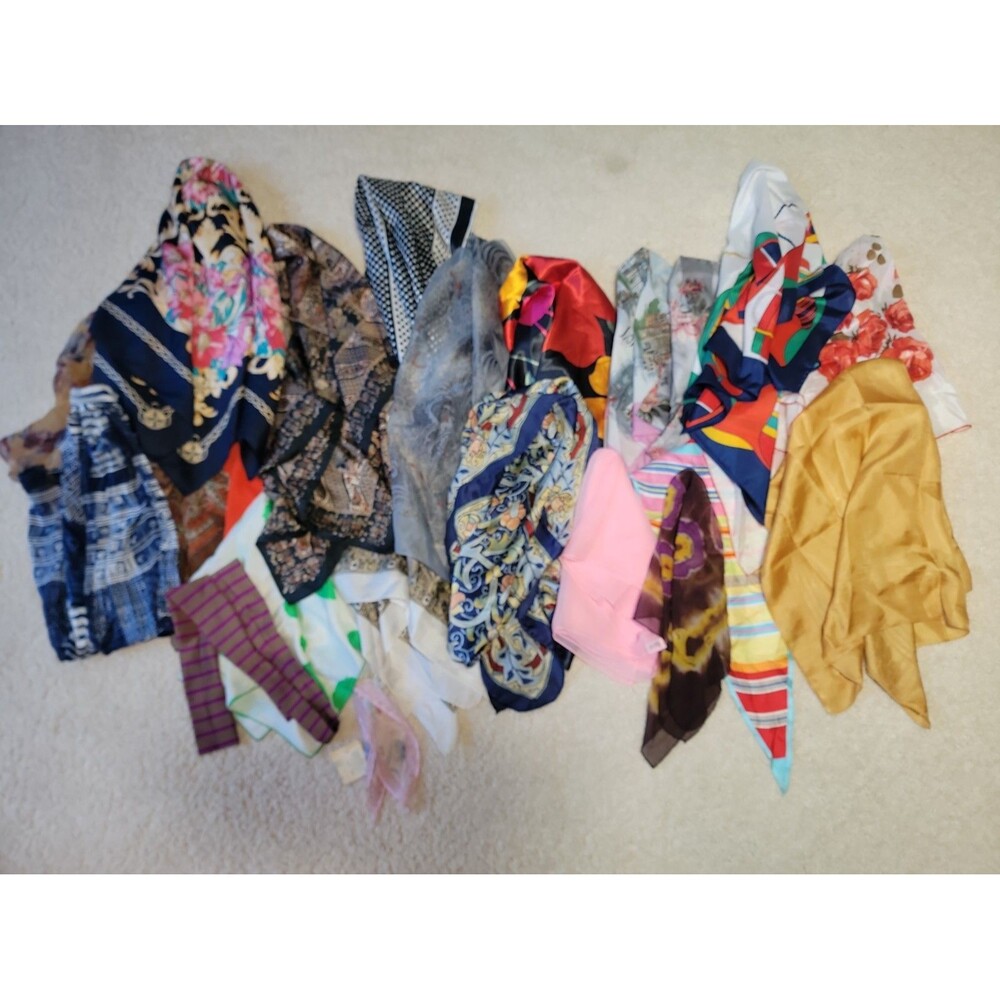 Lot Of 22 Vintage Scarves Various Sizes And Materials